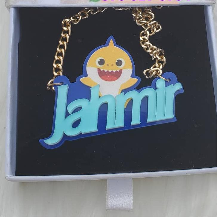 Blue Acrylic Cute Shark Nameplate Personalized Custom Name Necklace