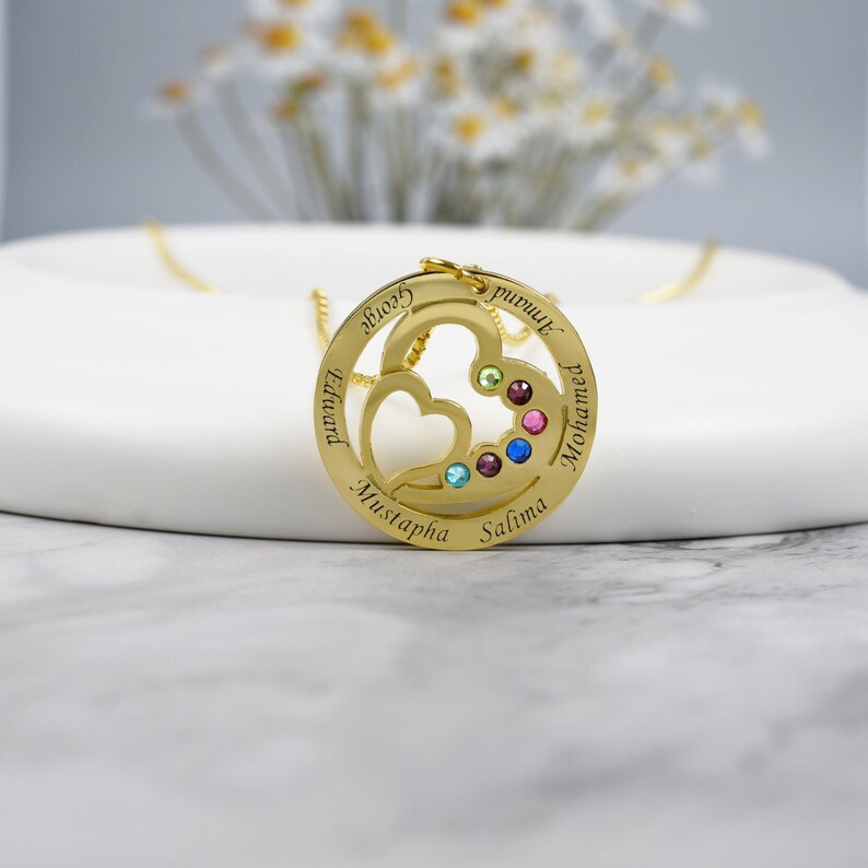 Heart Pendant Personalized 6 Names Family Necklace with Birthstone-silviax