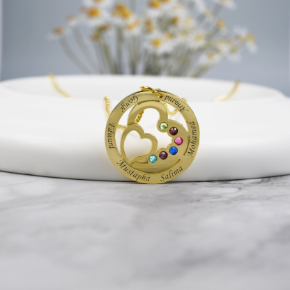 Heart Pendant Personalized 6 Names Family Necklace with Birthstone-silviax