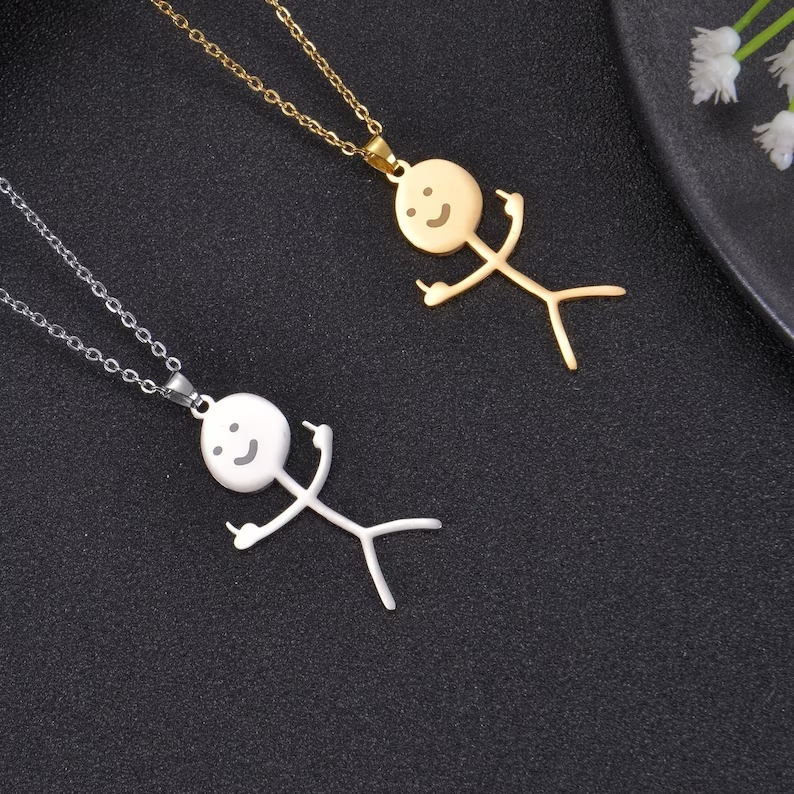 Gold Plated Funny Doodle Stickman Middle Finger Necklace-silviax