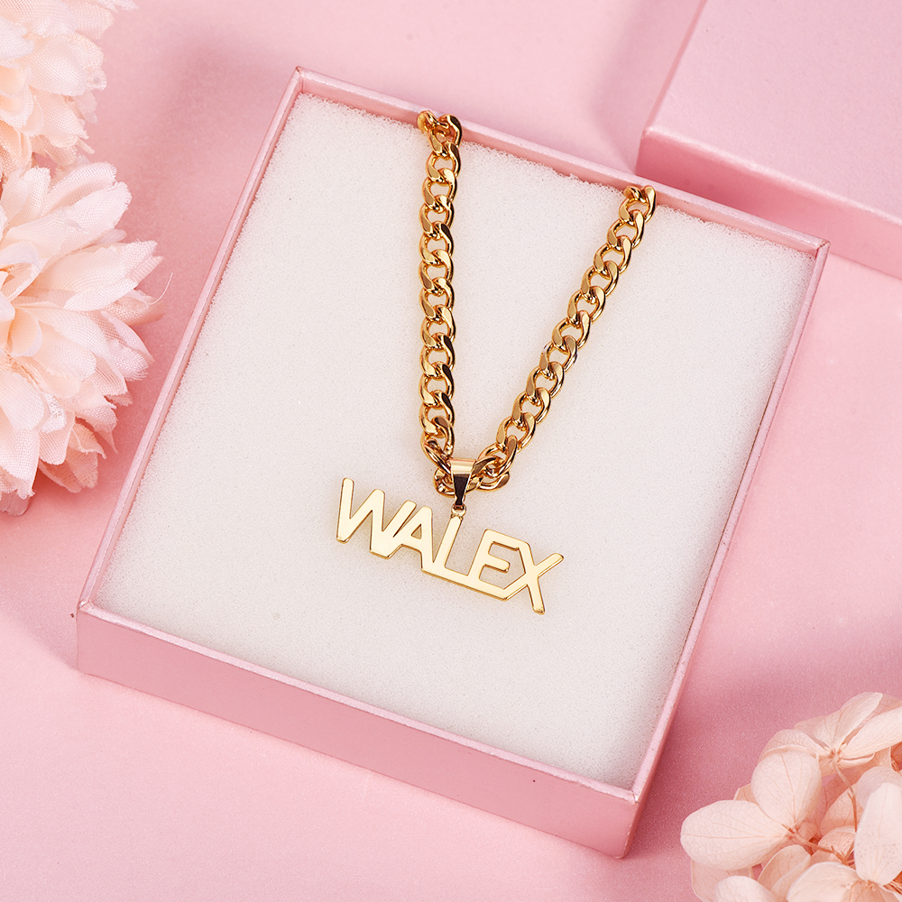 Capital Letter Nameplate Pendant Personalized Custom Name Necklace 6mm Cuban Chain-silviax
