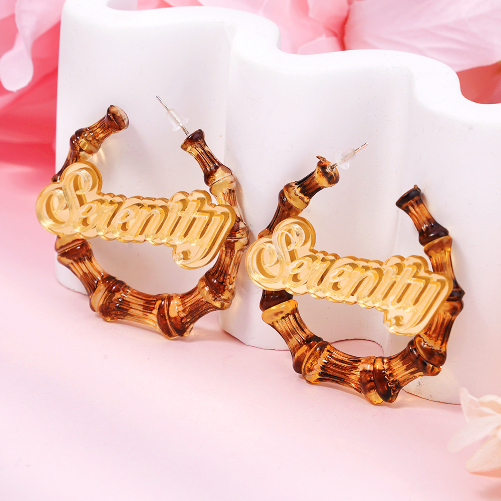 30mm Two Color Bamboo Earrings Personalized Custom Acrylic Gradient Name Earrings -silviax