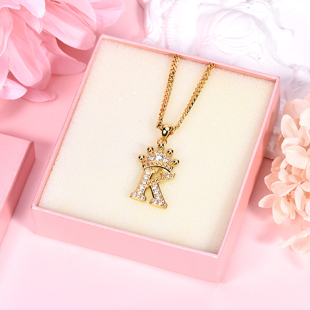 Customized Iced Out Crown A-Z Letter Initial Necklace Hip Hop Style-silviax