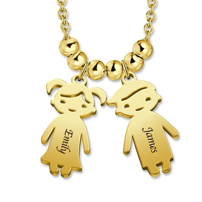 Personalized Gold Plated Two Kids Pendant Engraved Name Necklace-silviax