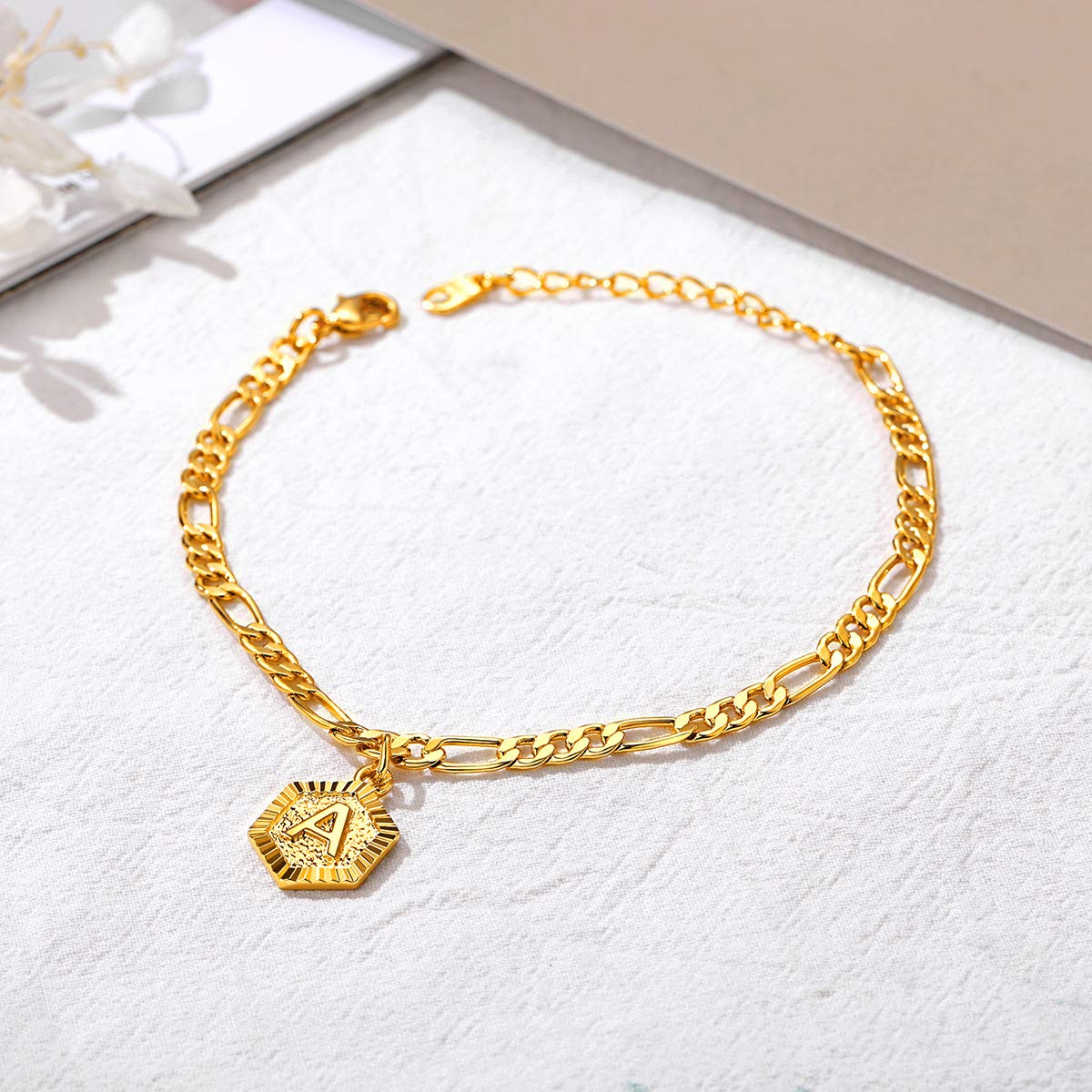 Hexagon Initial Letter Gold Plated Anklet-silviax