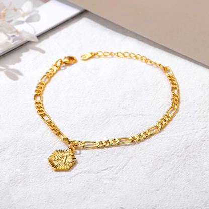 Hexagon Initial Letter Gold Plated Anklet-silviax