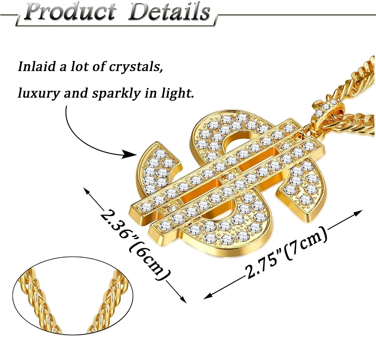 Hip Hop Dollar Sign Pendant Necklace Gold Plated Copper Jewelry-silviax