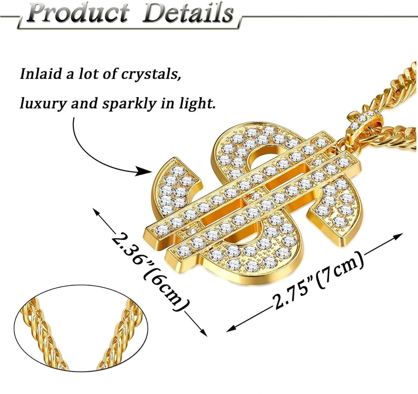 Hip Hop Dollar Sign Pendant Necklace Gold Plated Copper Jewelry-silviax