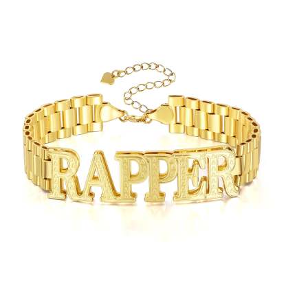 12mm Watch Band Chain Double Layer Personalized Custom Gold Plated Name Bracelet-silviax