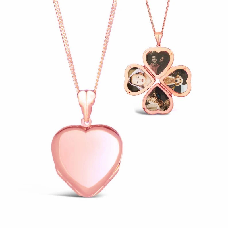 Personalized Gold Plated Four Picture Heart Locket Custom Photo Necklace Anniversary Gift-silviax