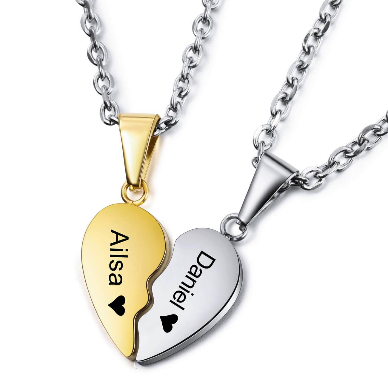 Two Tone Engraved Heart Puzzle Pendant Personalized Custom Couples Necklaces Valentine's Day Gifts for Boyfriend Girlfriend-silviax