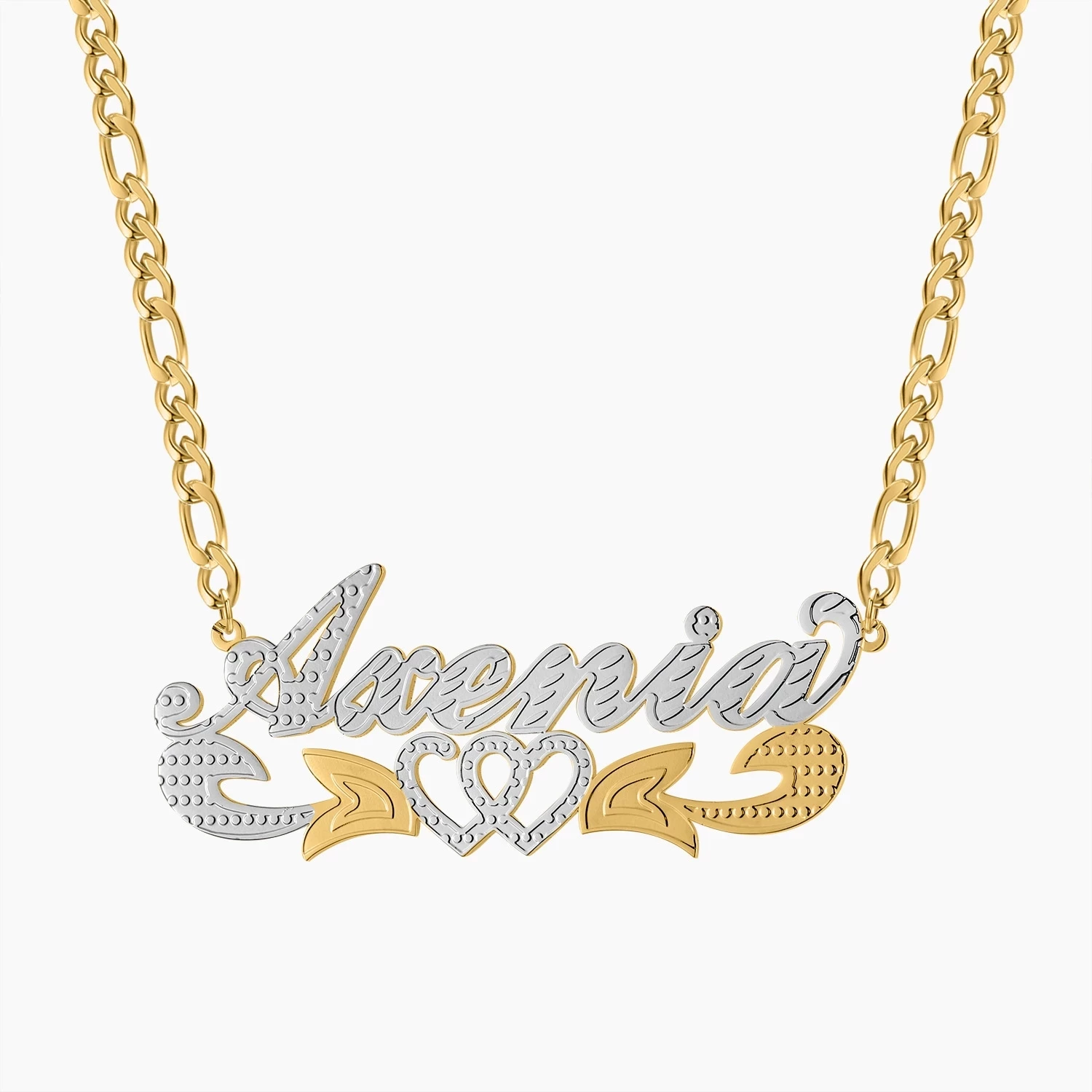 Two Tone Two Hearts Personalized Custom Gold Plated Name Necklace Gift For Women-silviax