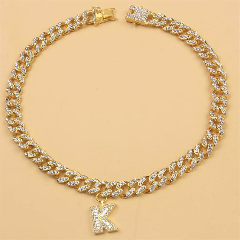 Cuban Chain Baguette Personalized Custom A-Z Letter Pendant Initial Necklace-silviax