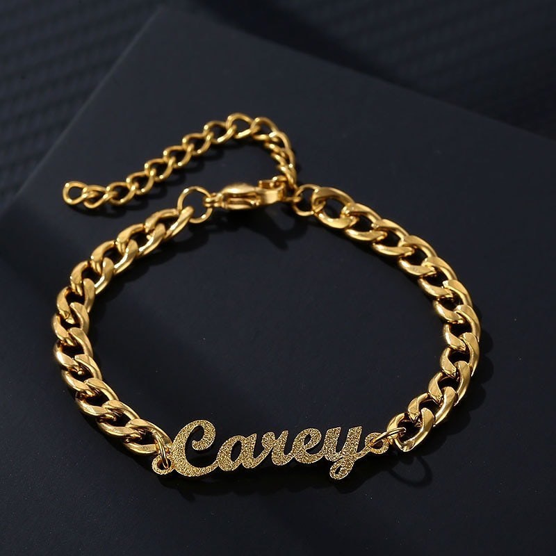 Cuban Chain Customized Bling Bling Frosted Name Chain Bracelet-silviax