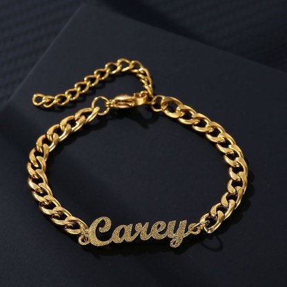 Cuban Chain Customized Bling Bling Frosted Name Chain Bracelet-silviax