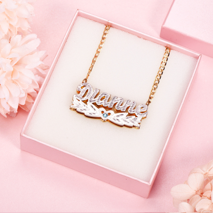Double Layer Two Tone Wing Heart Nameplate with Birthstone Personalized Custom Gold Plated Name Necklace-silviax