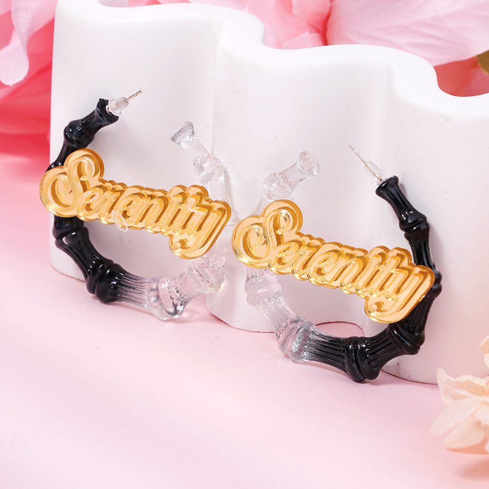 30mm Two Color Bamboo Earrings Personalized Custom Acrylic Gradient Name Earrings -silviax