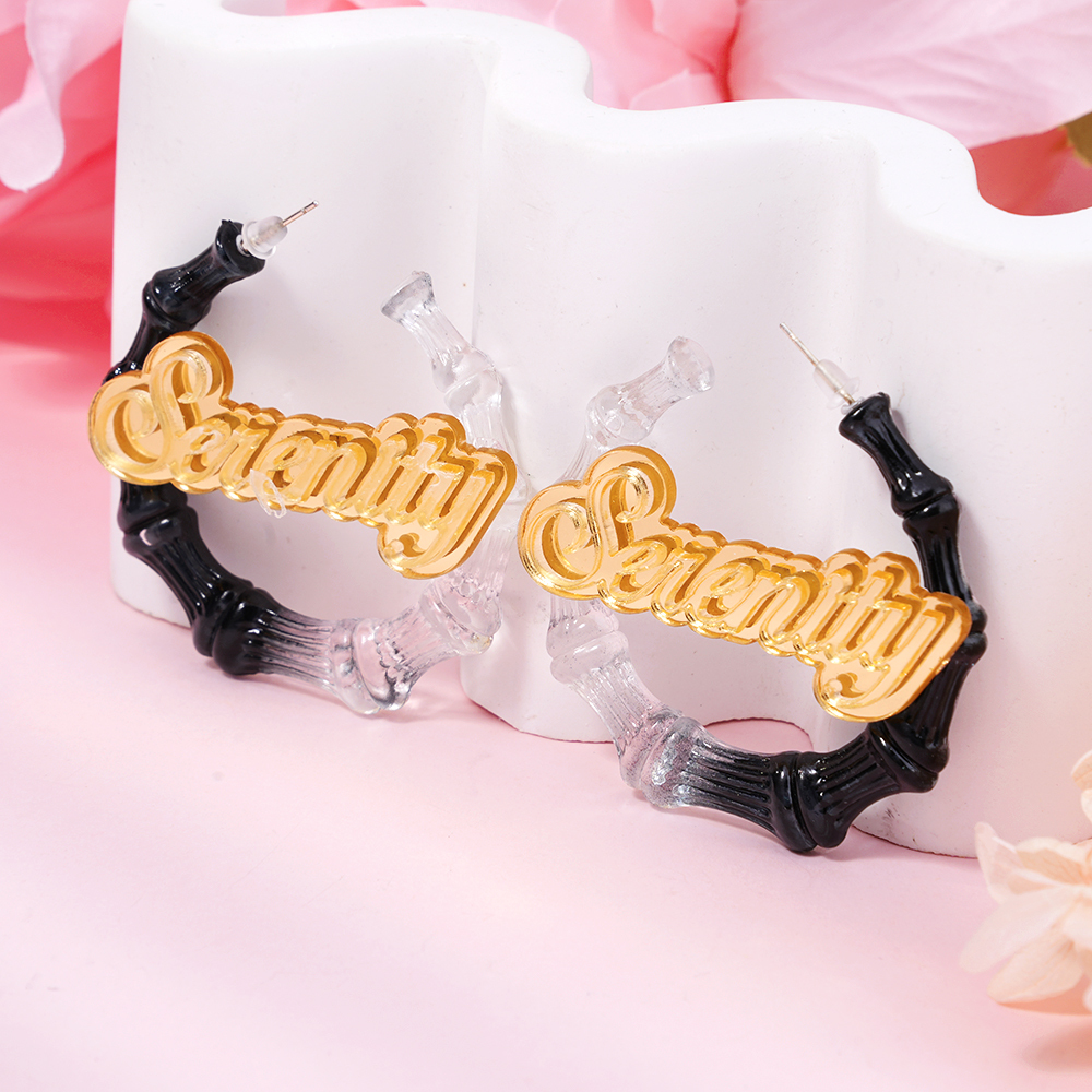 30mm Two Color Bamboo Earrings Personalized Custom Acrylic Gradient Name Earrings -silviax