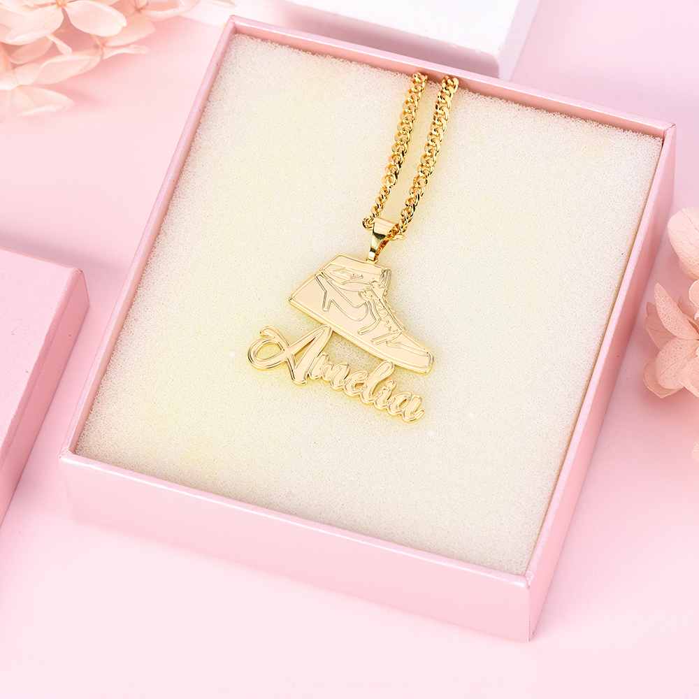 Sneakers Nameplate Pendant Personalized Custom Gold Plated Name Necklace-silviax