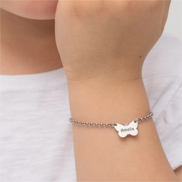 Personalized Custom Gold Plated Butterfly Engraved Name Bracelet-silviax