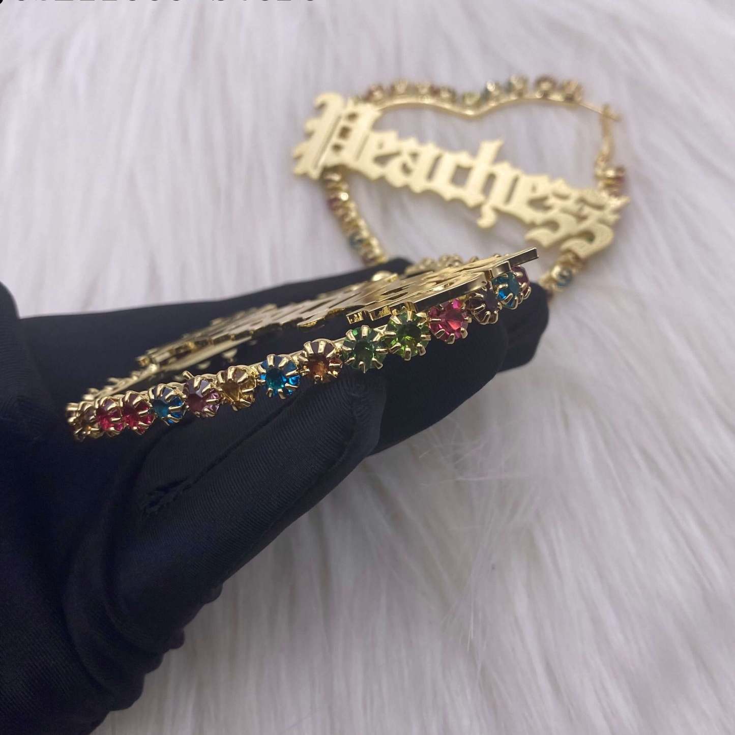 Colorful Zircon Heart Hoop Earrings Personalized Custom Gold Plated Name Earrings-silviax