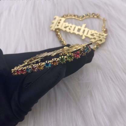 Colorful Zircon Heart Hoop Earrings Personalized Custom Gold Plated Name Earrings-silviax