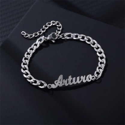 Cuban Chain Customized Bling Bling Frosted Name Chain Bracelet-silviax