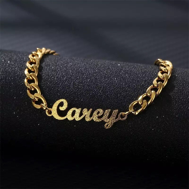 Cuban Chain Customized Bling Bling Frosted Name Chain Bracelet-silviax