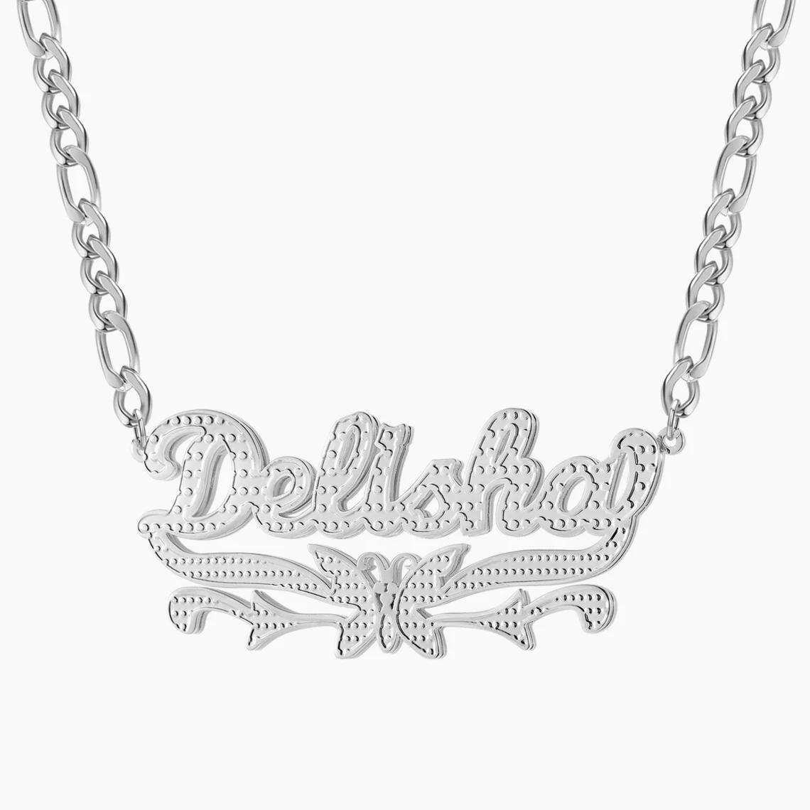 Double Layer Two Tone Butterfly Nameplate Gold Plated Personalized Custom Name Necklace-silviax