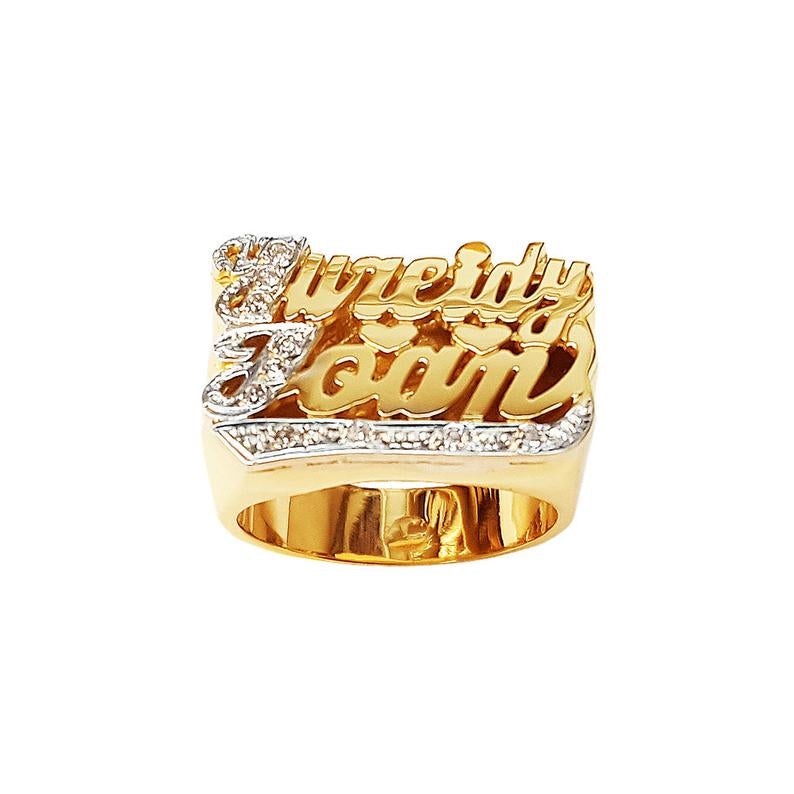 Two Tone Two Names Heart Personalized Custom Gold Plated Name Ring-silviax