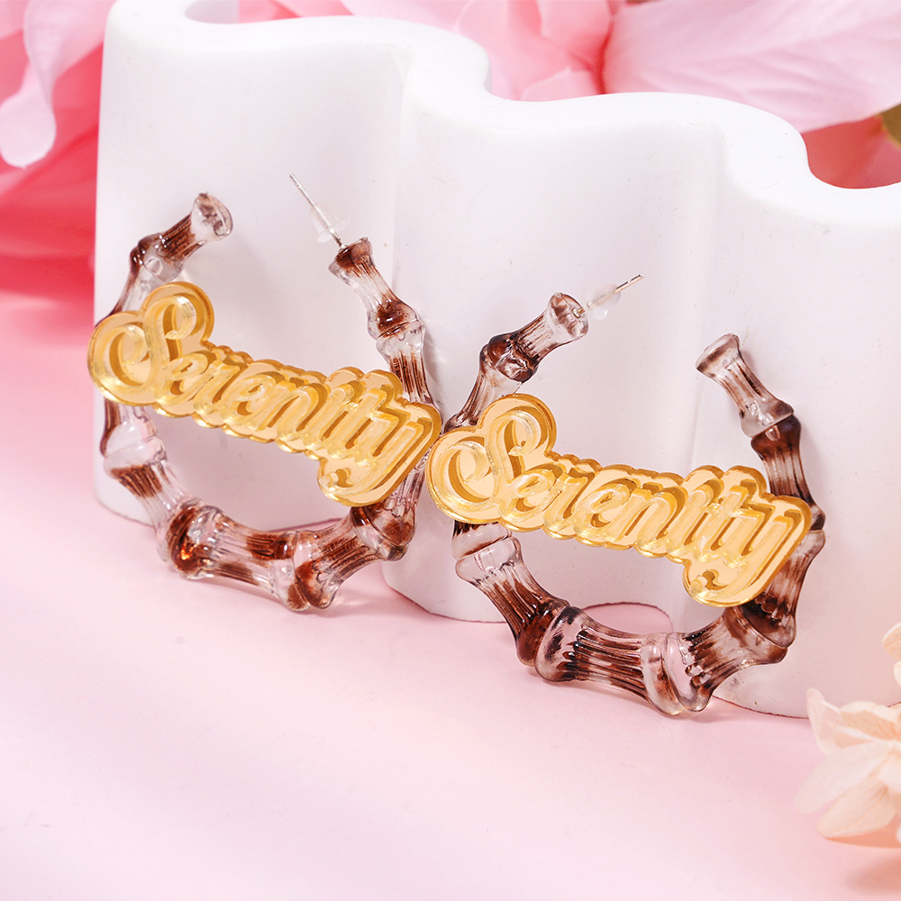 30mm Two Color Bamboo Earrings Personalized Custom Acrylic Gradient Name Earrings -silviax