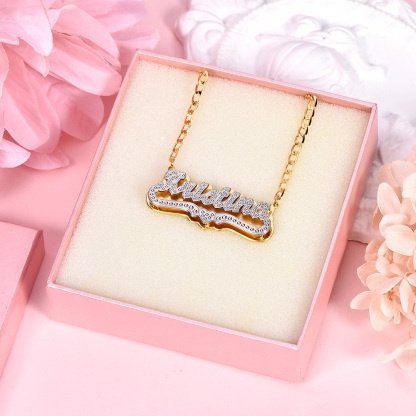 Double Plate Two Tone with Heart Personalized Custom Gold Plated Name Necklace-silviax