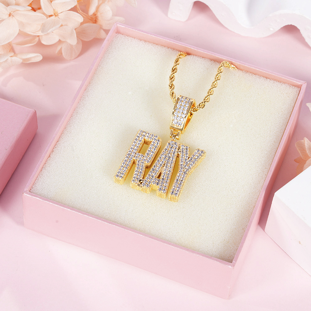 Hip Hop Style Custom Block Pendant Zirconia Initial Name Necklace 2 to 6 Letters-silviax