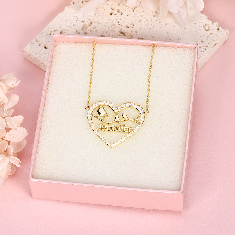 Love Birds Heart Nameplate Pendant Personalized Custom Gold Plated Name Necklace-silviax