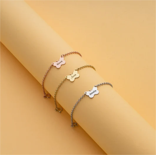 Personalized Custom Gold Plated Butterfly Engraved Name Bracelet-silviax
