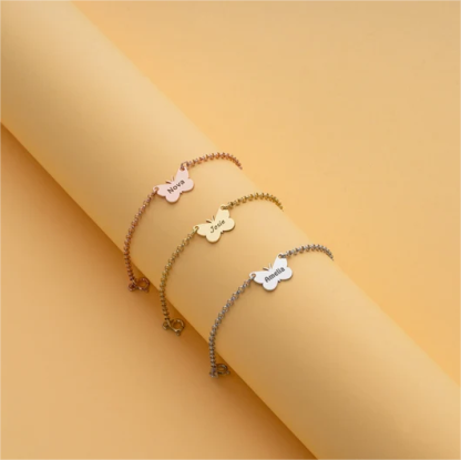 Personalized Custom Gold Plated Butterfly Engraved Name Bracelet-silviax