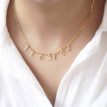 Paperclip Chain Hanging Capital Letter Personalized Custom Gold Plated Name Necklace-silviax