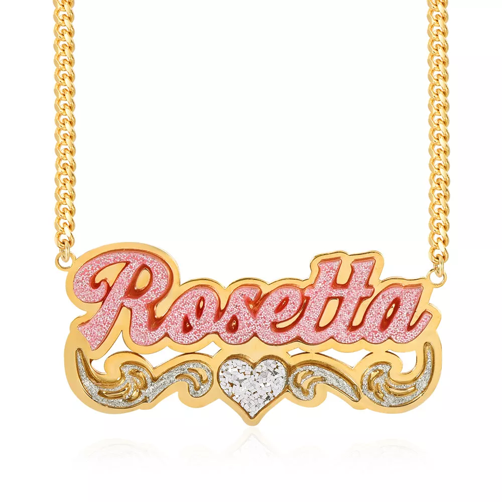 Pink Smile Maitreya Buddha Pendant Necklace And Double Plate Pink Acrylic Nameplate with Heart Personalized Name Necklace Set-silviax