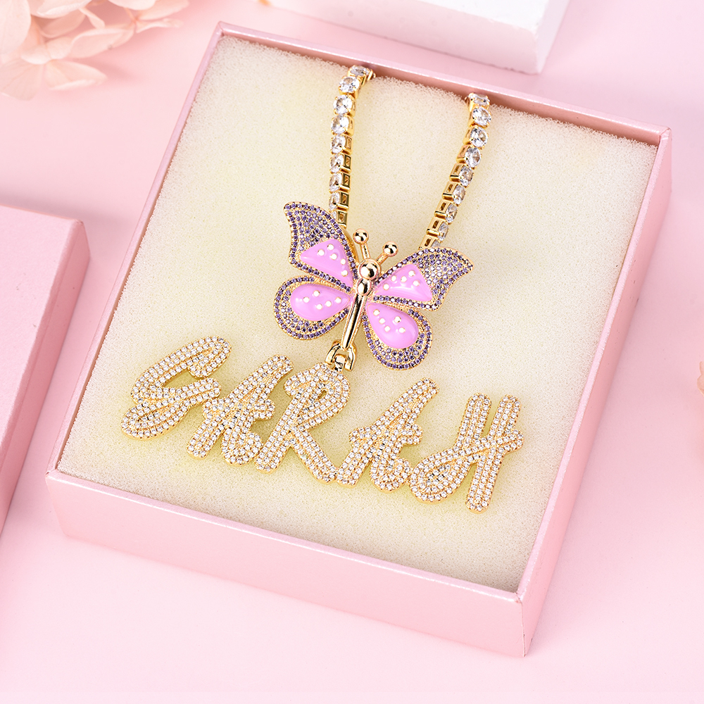 Custom Butterfly Nameplate Pendant 2-6 Letters Initial Name Necklace-silviax