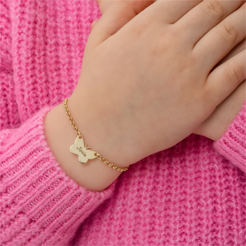 Personalized Custom Gold Plated Butterfly Engraved Name Bracelet-silviax