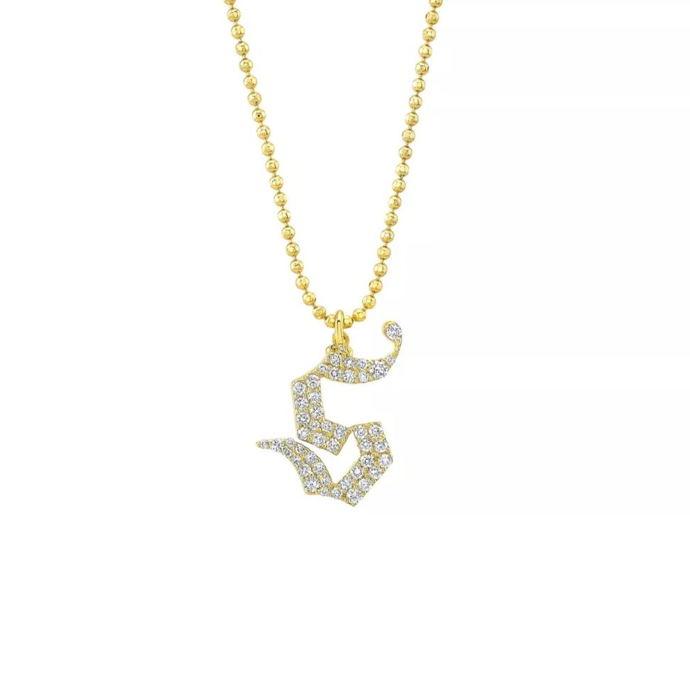 Gothic Personalized Custom Crystal Zircon Initial Letter Necklace Gold Plated