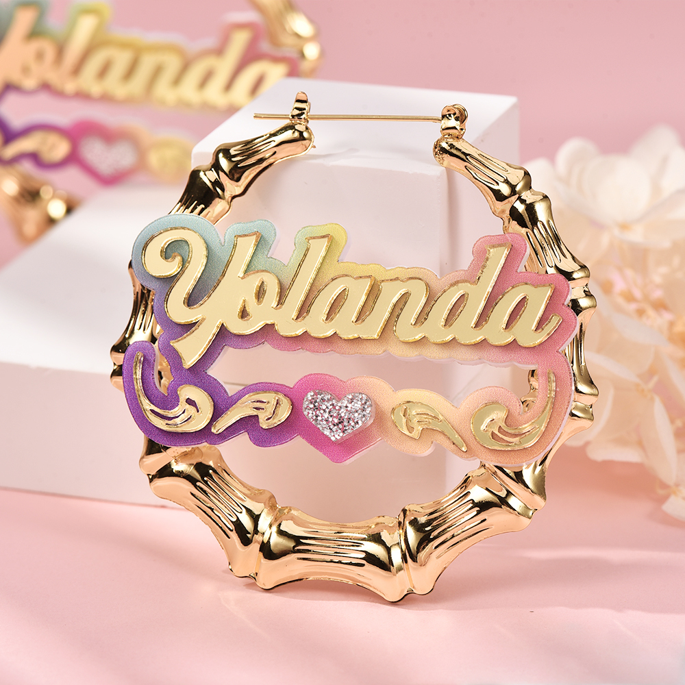 Personalized Colorful Acrylic Jewelry Set Custom Name Necklace Bamboo Earrings Set-silviax