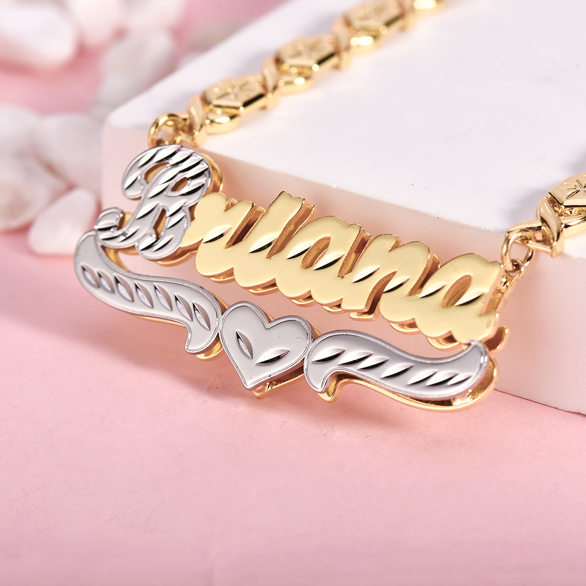 XOXO Chain Personalized Double Layer Gold Plated Name Necklace with Heart -silviax