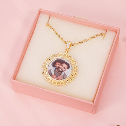 Iced Out Cubic Zircon Personalized Custom Photo Round Necklace-silviax