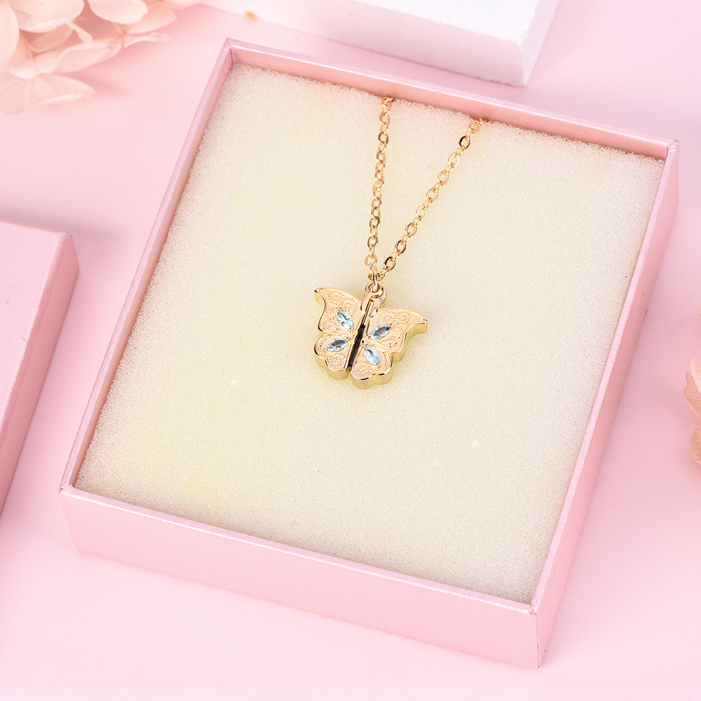 Personalized Custom Gold Plated Butterfly Locket Necklace with Photo-silviax