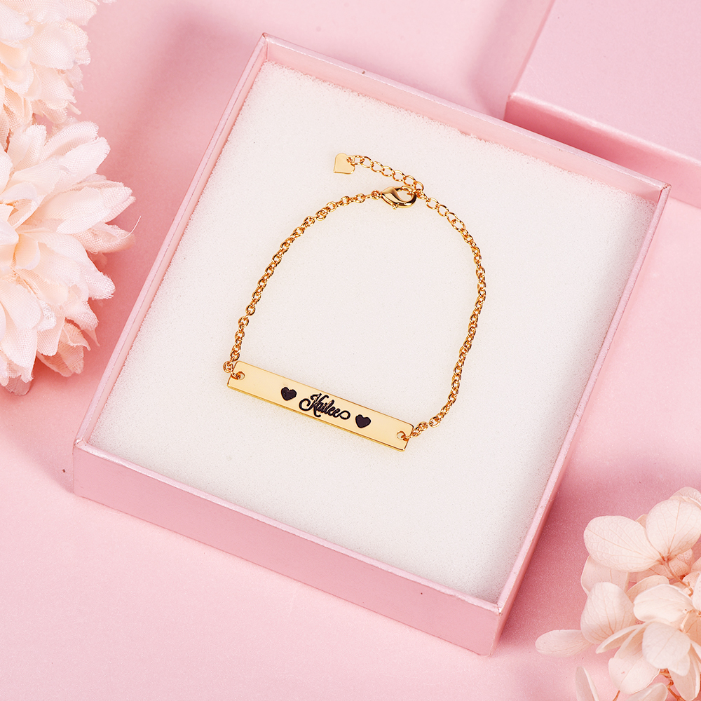 Gold Plated Personalized Engraved Name Bar Bracelet-silviax