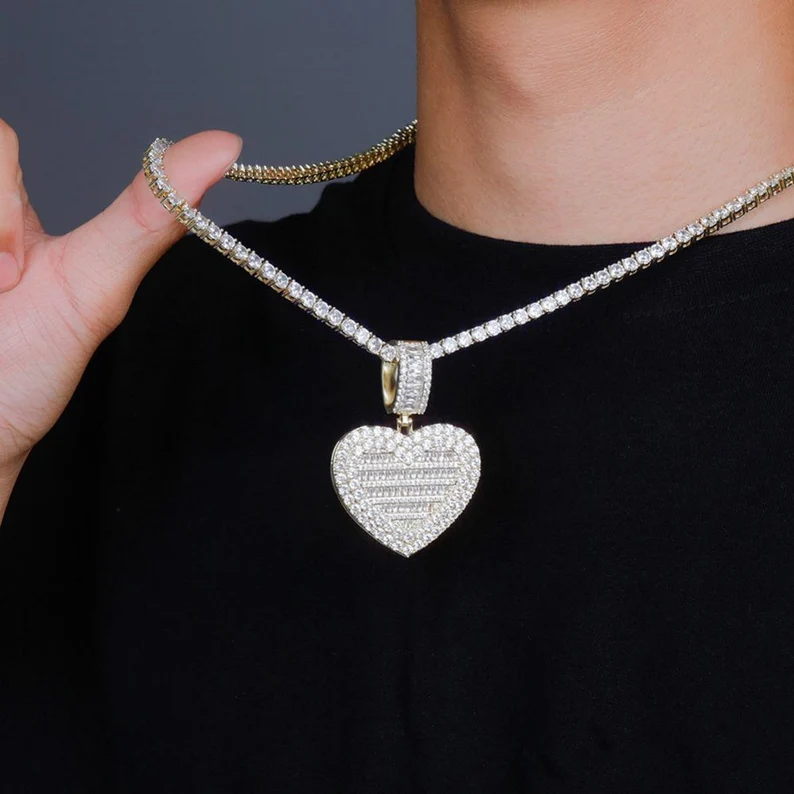 Hip Hop Style Custom Openable Heart Pendant Photo Necklace Tennis Chain-silviax