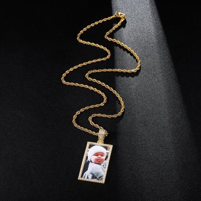 Square Pendant Personalized Custom Gold Plated Photo Necklace-silviax