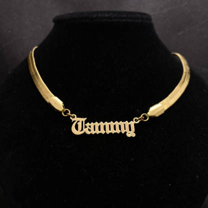 Old English Nameplate Pendant With Snake Chain Personalized Custom Gold Plated Name Necklace-silviax