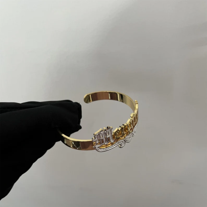 Old English Two Tone Nameplate with Crown Cuff Bangle Personalized Custom Gold Plated Name Bracelet-silviax